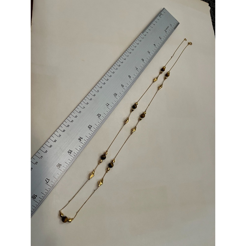Beautiful Vintage Long Gold Tone Tigers Eye Style Necklace Beads Fashion Jewelry